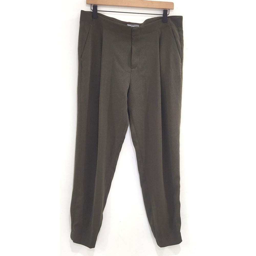 Vince Olive Green Pleated Tapered Trousers Womens Size 10 High Rise Jogger Hem